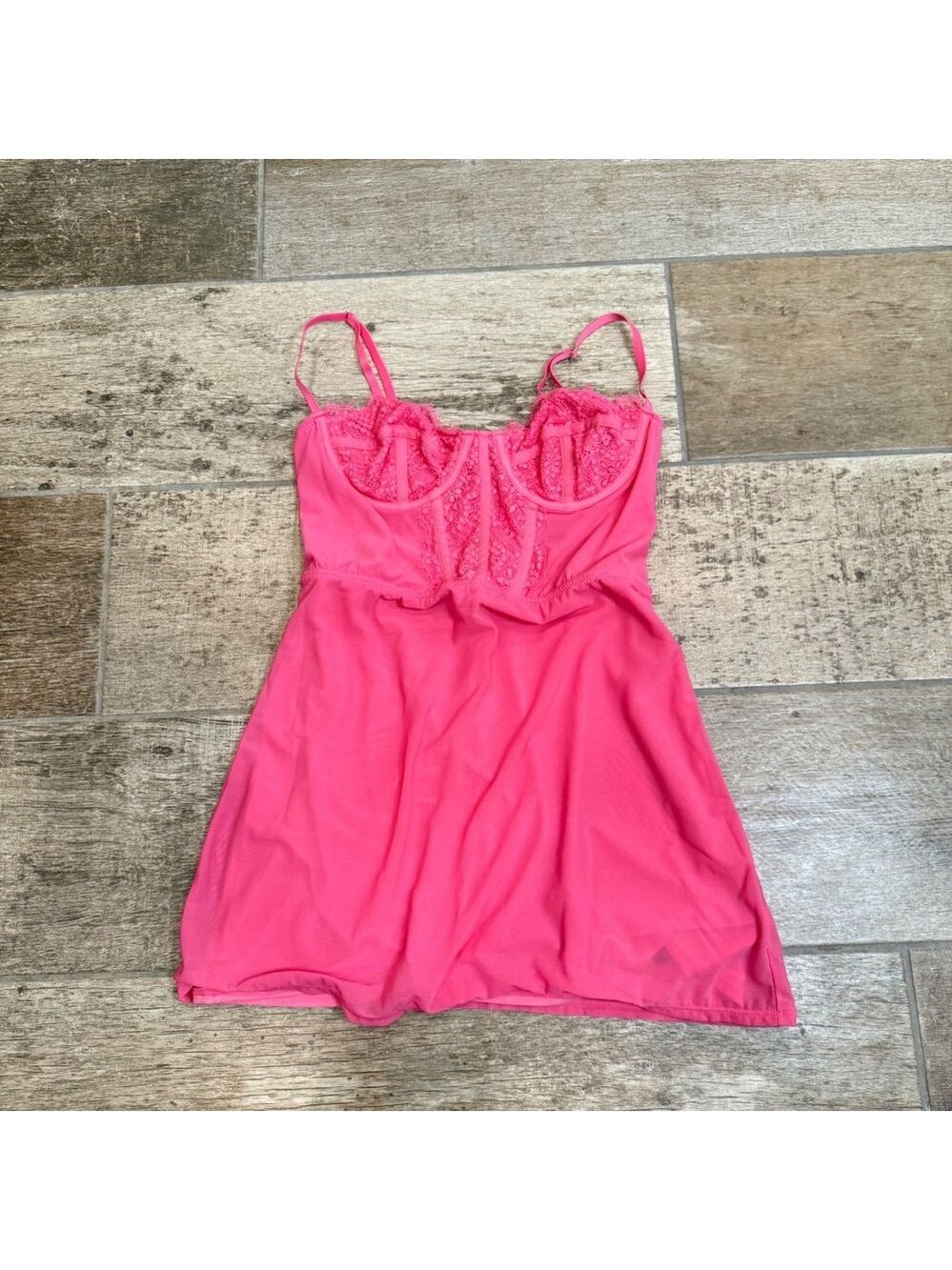 Urban Outfitters Hot Pink Lace Corset Mesh Slip Dress Womens Size Medium Y2K
